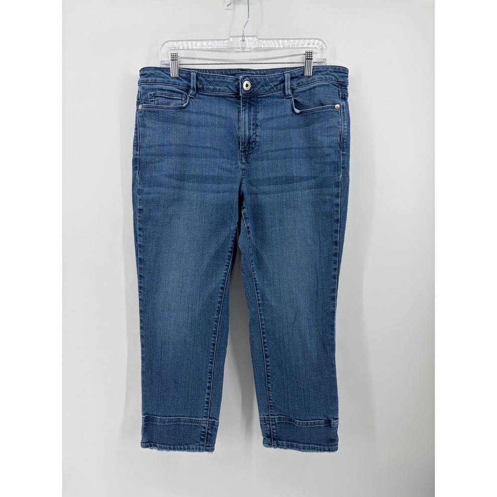 J. Jill Womens 14 Blue Cropped Jeans Authentic Fit Frayed Hem Stretch Denim
